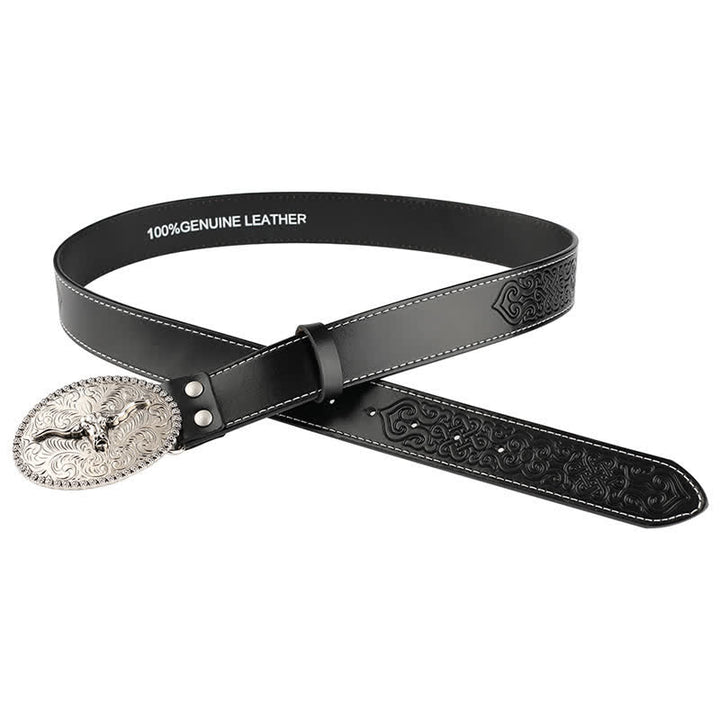 Herren-Jeans-Ledergürtel mit graviertem Feather Bull