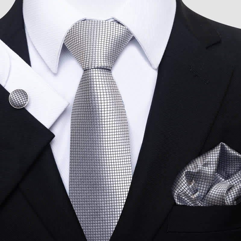 3er Set Silberne Krawatten für Männer in modernem Uni-Stil