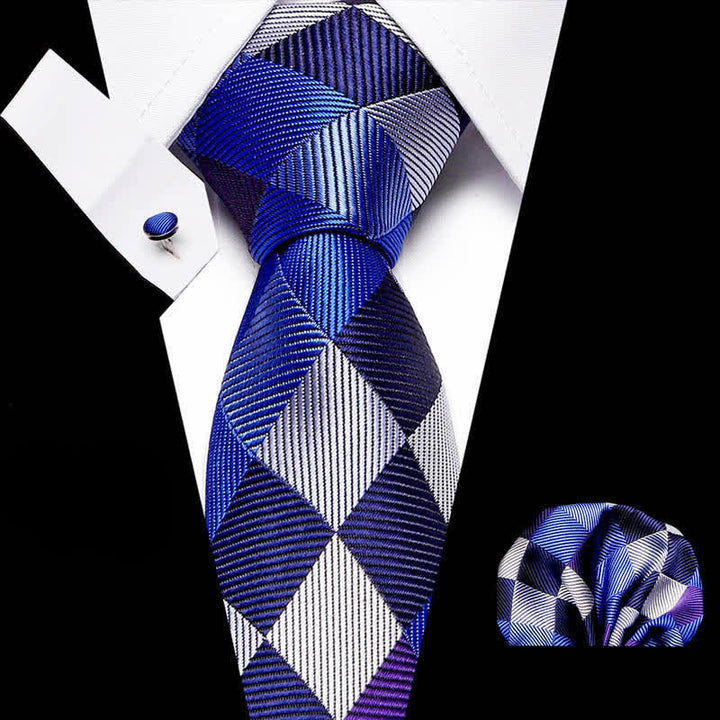 3er-Set Moderne Blau & Grau kariertes Krawattenset für Herren