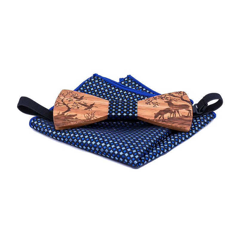 3er-Set Herren Elegante Weihnachtselch Holzfliege Set