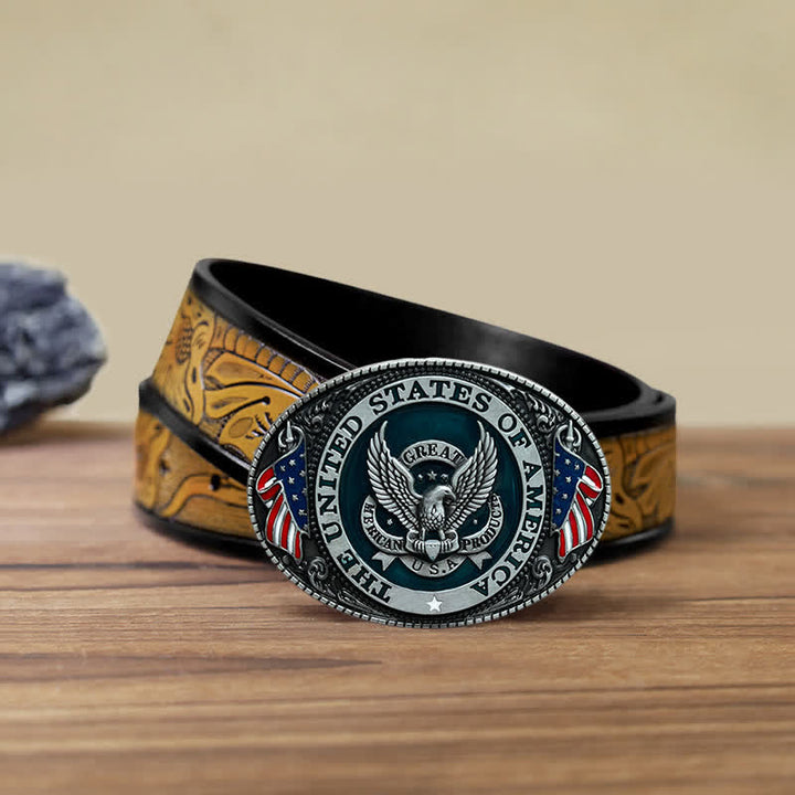 Herren DIY Patriotischer Adler-Flaggen-Schnallen-Ledergürtel