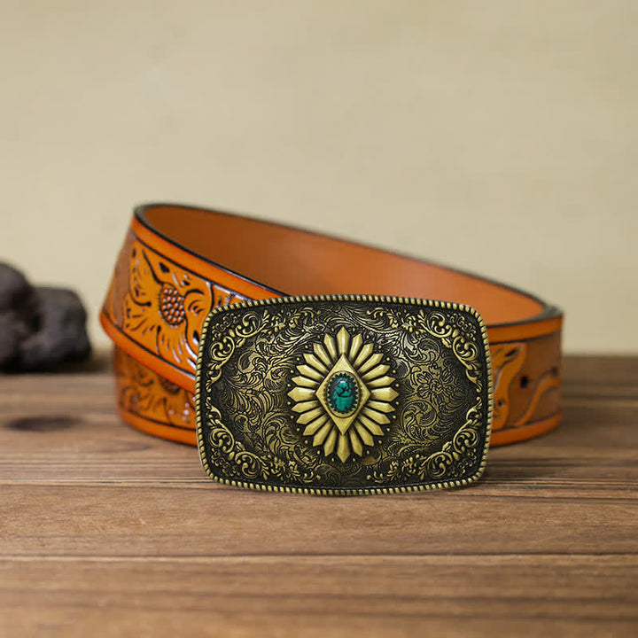 Herren DIY quadratischer türkisfarbener Westschnallen-Ledergürtel