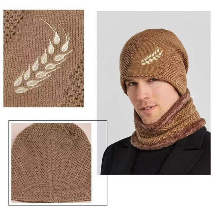 2-teiliges Set Stickmuster Weizen Beanie Mütze & Halswärmer