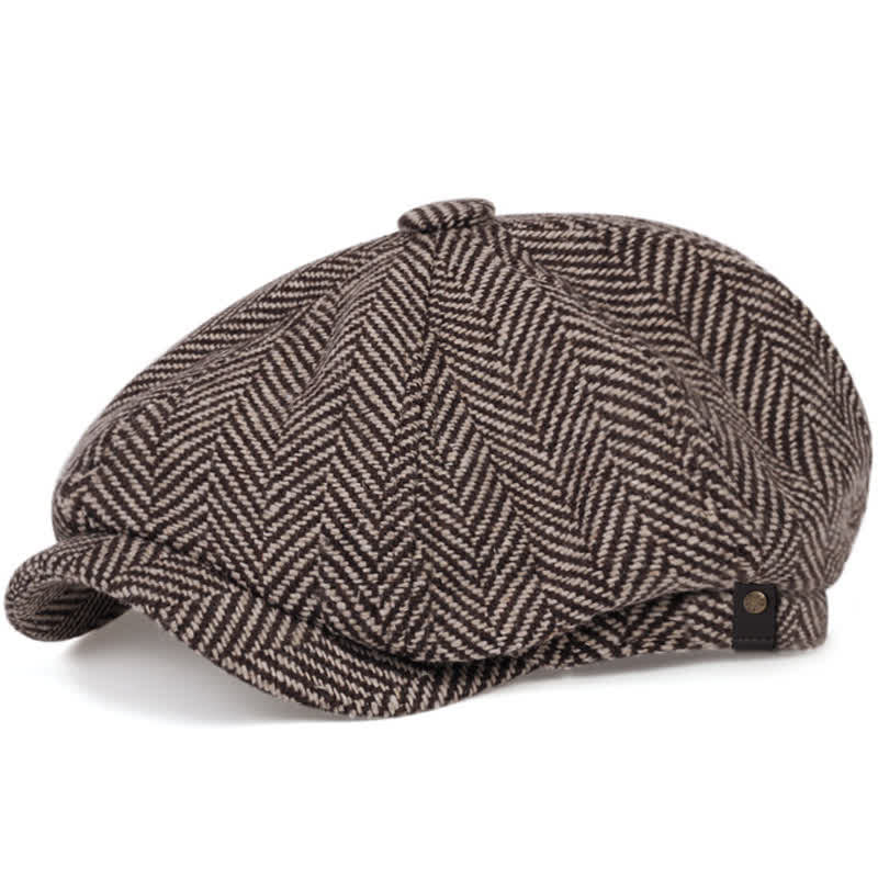 Peaky Hat Fischgrätenmuster Achteckige Baskenmütze - Kaffee - M (22"-22 7/8") - image 0