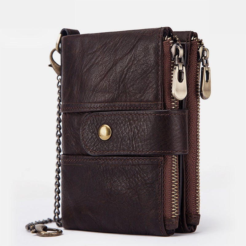 Diebstahlsichere Retro-Geldbörse aus echtem Leder mit Kette