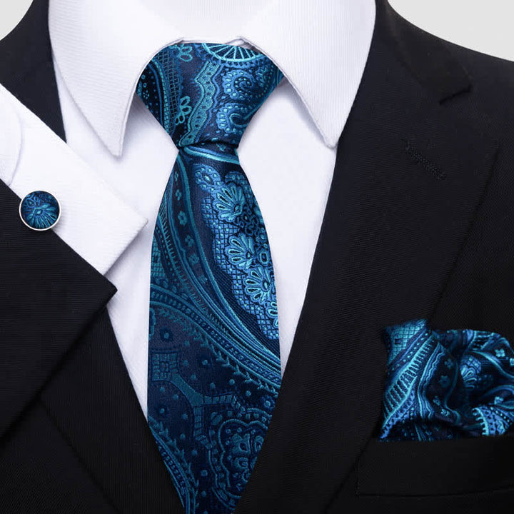 3-tlg. Herren-Krawattenset Teal Paisley