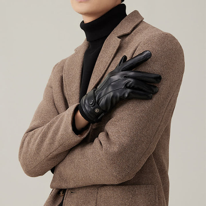 Wasserdichte PU-Lederhandschuhe für Herren mit Touchscreen-Funktion