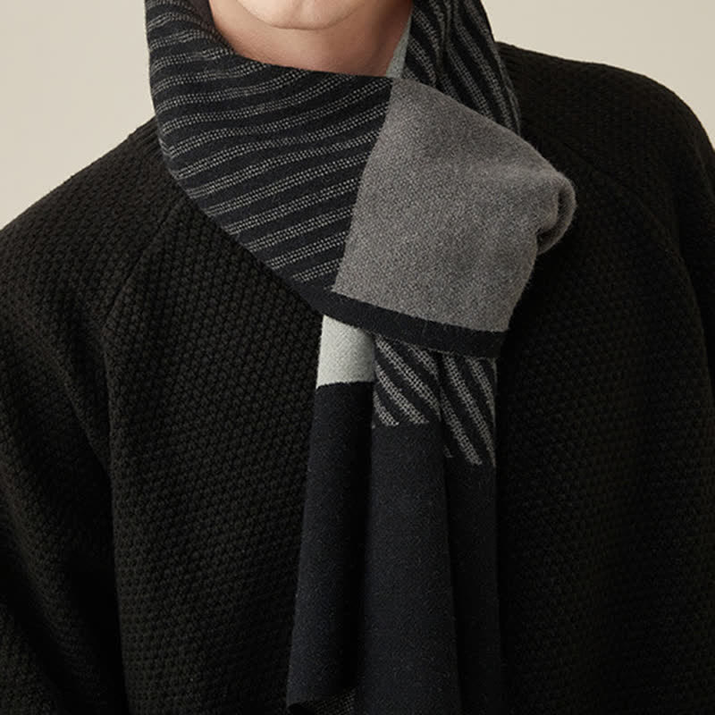 Herrenfarben Kontrastierender Gestreifter Reiner Wollschal