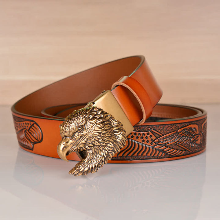 Herren Ledergürtel mit Automatik-Schnalle und filigranem Adlerkopf