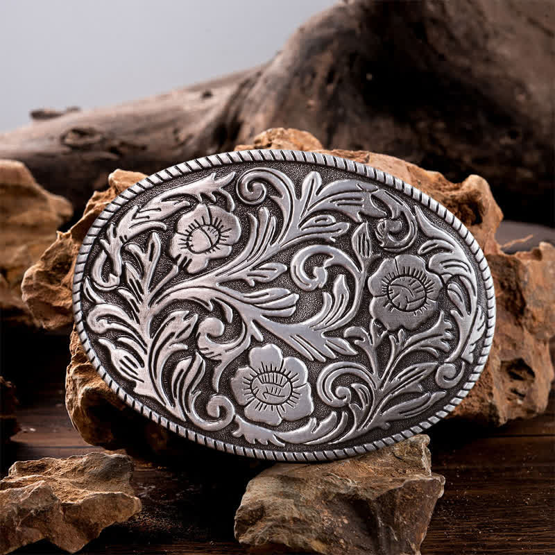 Herren DIY klassischer Blumen-Oval-Schnalle Ledergürtel