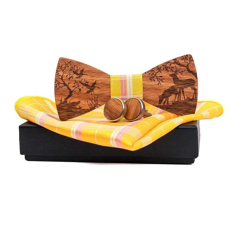 3er-Set Herren Elegante Weihnachtselch Holzfliege Set