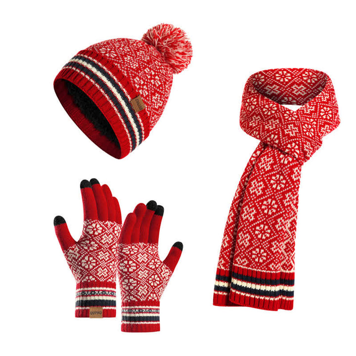 3-teiliges Unisex Schneeflocken-Set mit Mütze, Schal und Touchscreen-Handschuhen