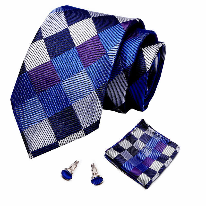 3er-Set Moderne Blau & Grau kariertes Krawattenset für Herren