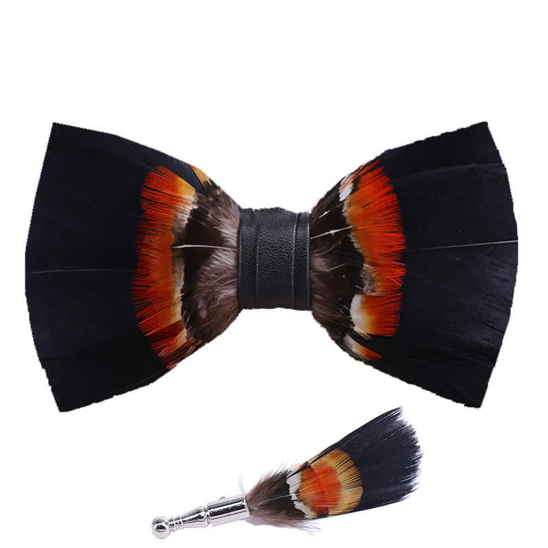Schwarz & Orange Feder Fliege mit Reversnadel