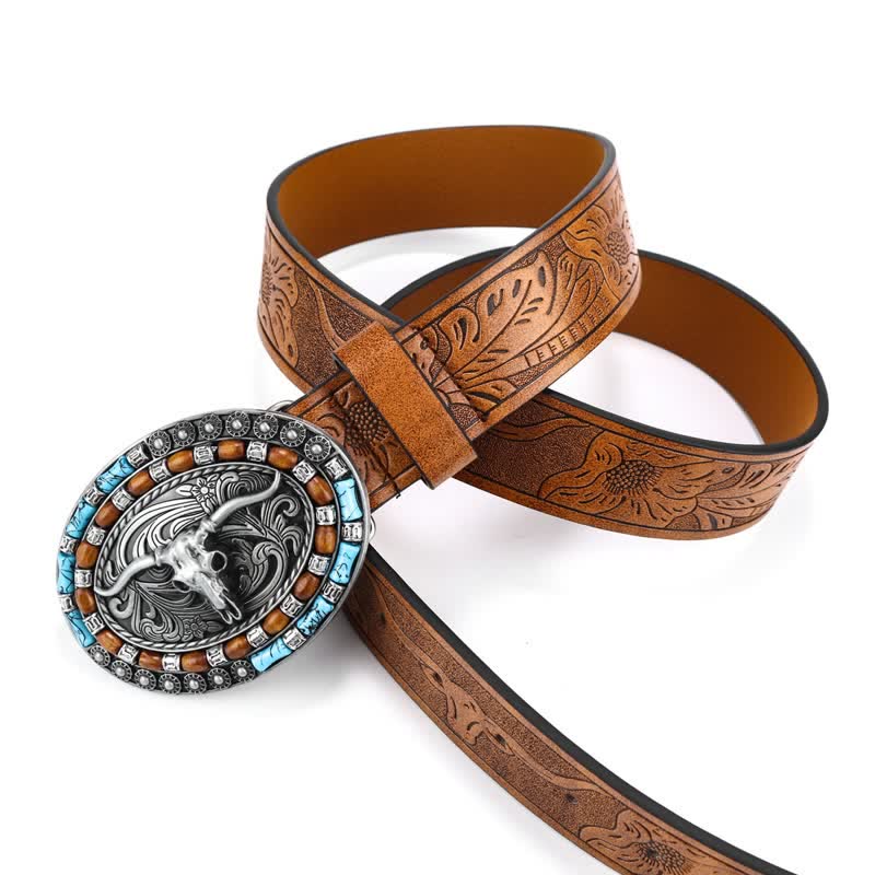 Türkiser Western-Cowboy-Gürtel aus Bullenleder für Herren