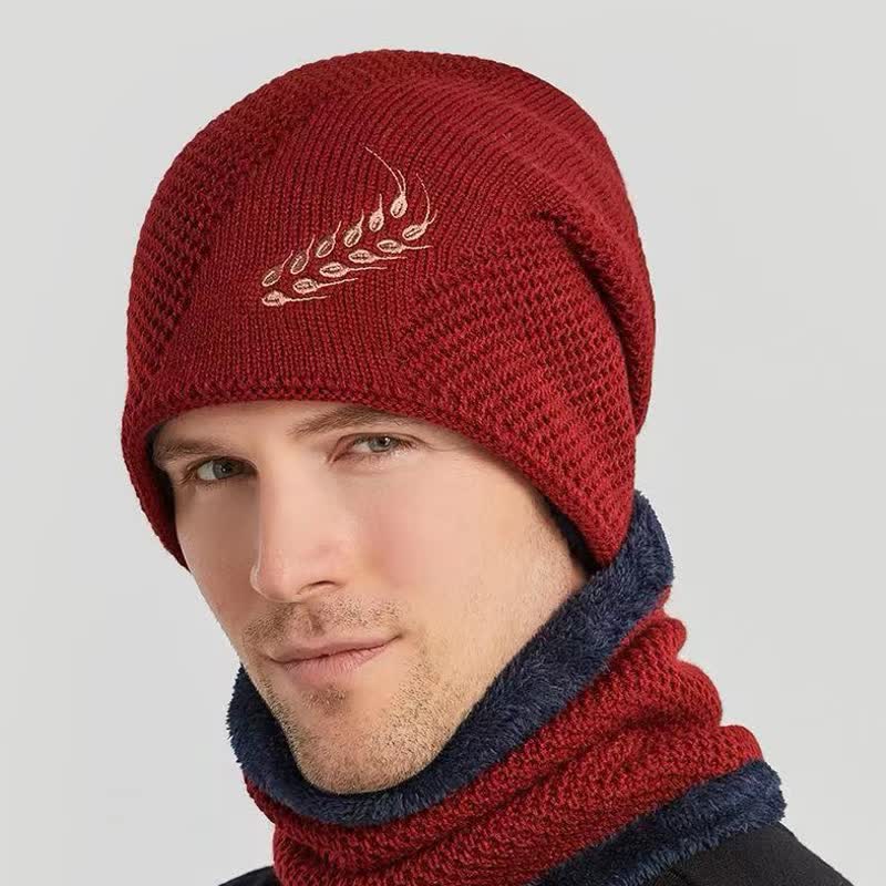 2-teiliges Set Stickmuster Weizen Beanie Mütze & Halswärmer