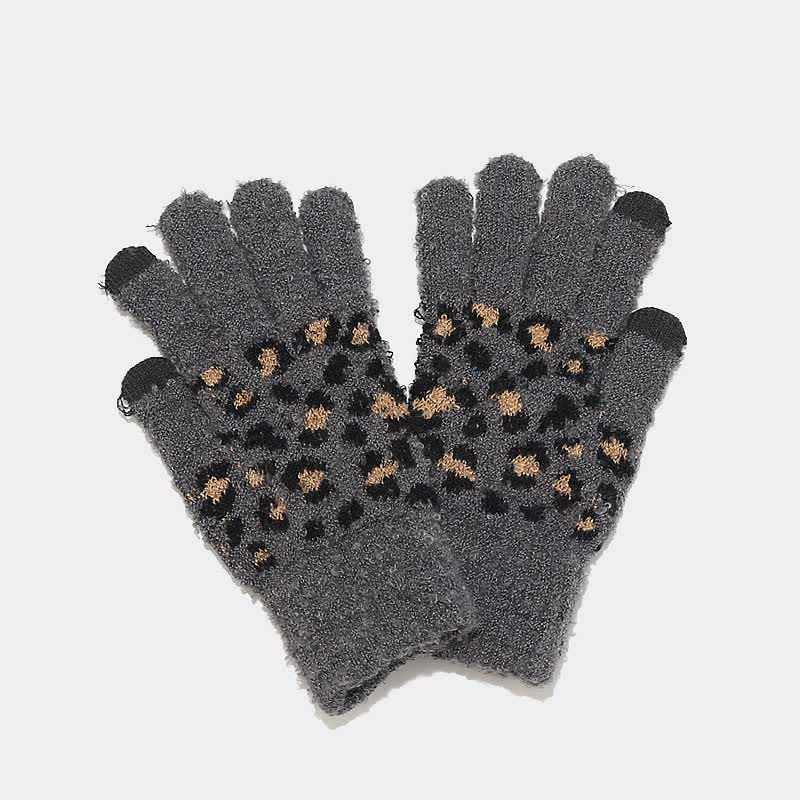 3-teiliges Damen-Set mit Leopardenmuster-Mütze, Schal und Handschuhen