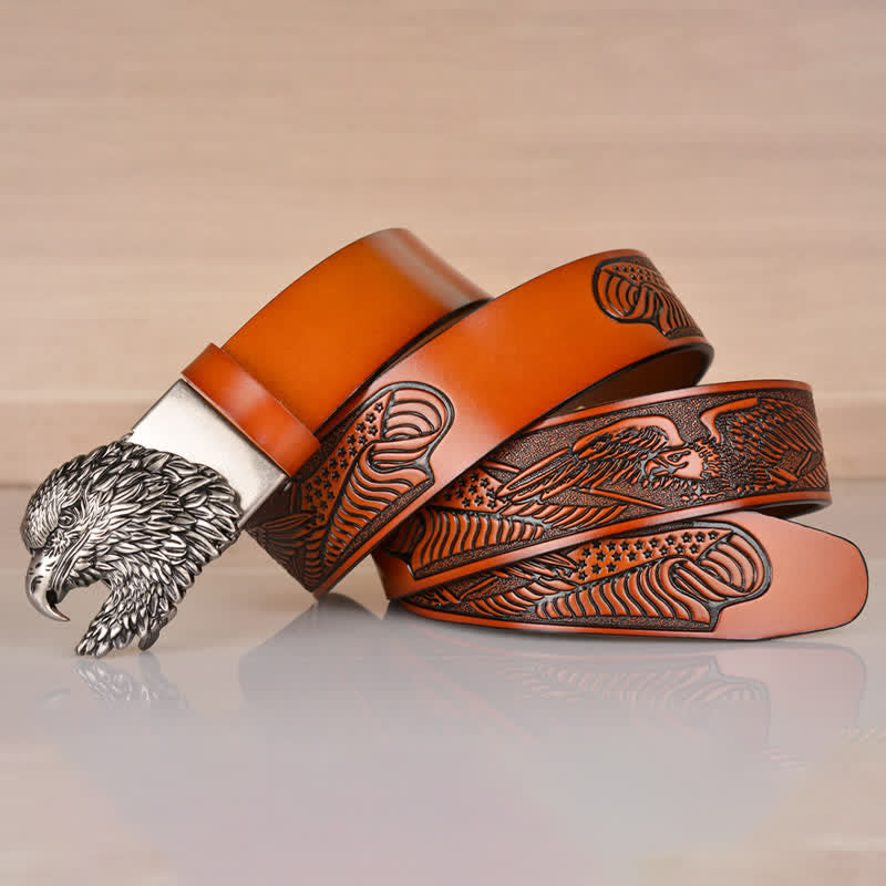 Herren Ledergürtel mit Automatik-Schnalle und filigranem Adlerkopf