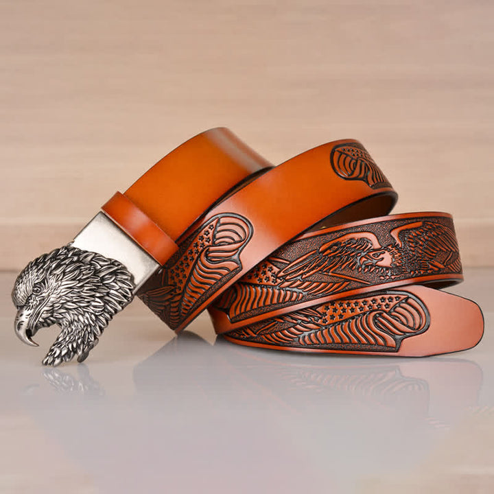 Herren Ledergürtel mit Automatik-Schnalle und filigranem Adlerkopf