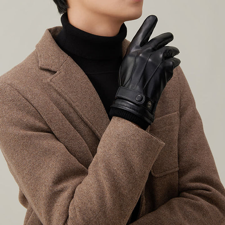 Wasserdichte PU-Lederhandschuhe für Herren mit Touchscreen-Funktion