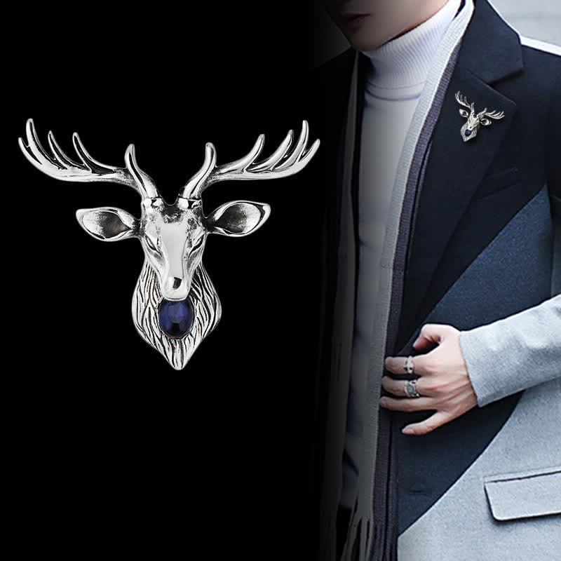 Majestätische blaue Edelstein-Hirschbrosche für Männer