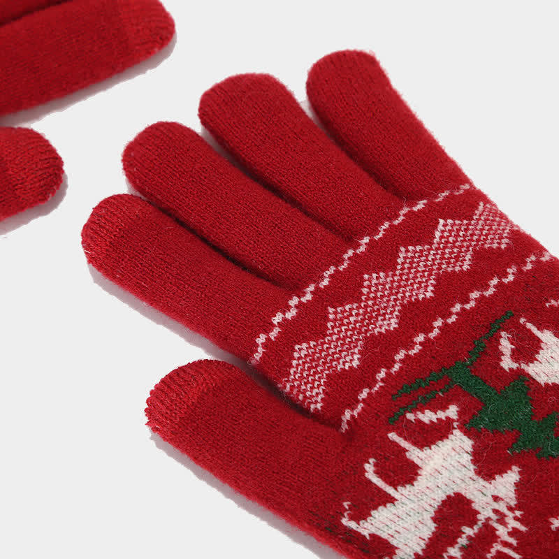 3-teiliges Set aus Mütze, Schal und Handschuhen mit Rentier- und Baum-Jacquardmuster für Damen