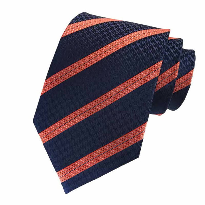 3er-Set Herren Krawatten in Orange & Marineblau gestreift