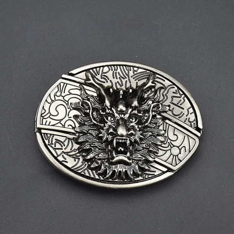 Herren-Ledergürtel mit Drachenkopf und Klappmesser