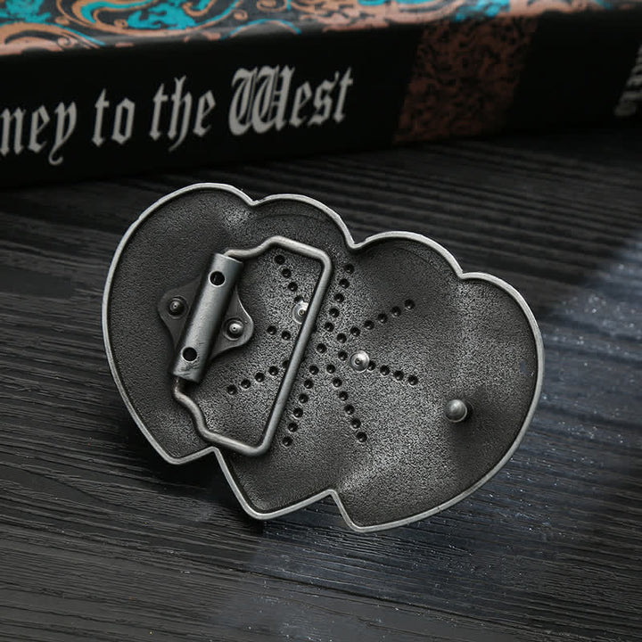 Herren Leder Gürtel mit dreifacher herzförmiger Schnalle mit Pferd