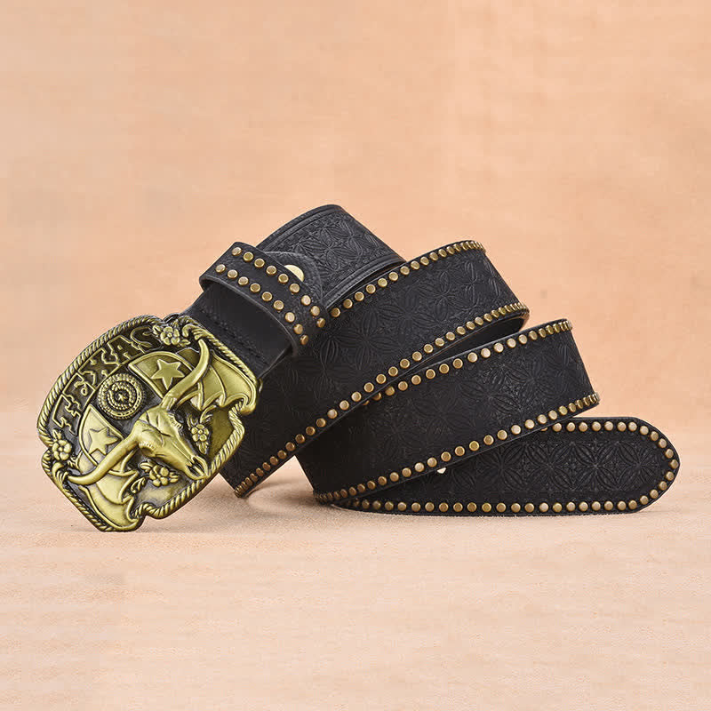 Antiker Longhorn-Ledergürtel mit Nieten für Herren