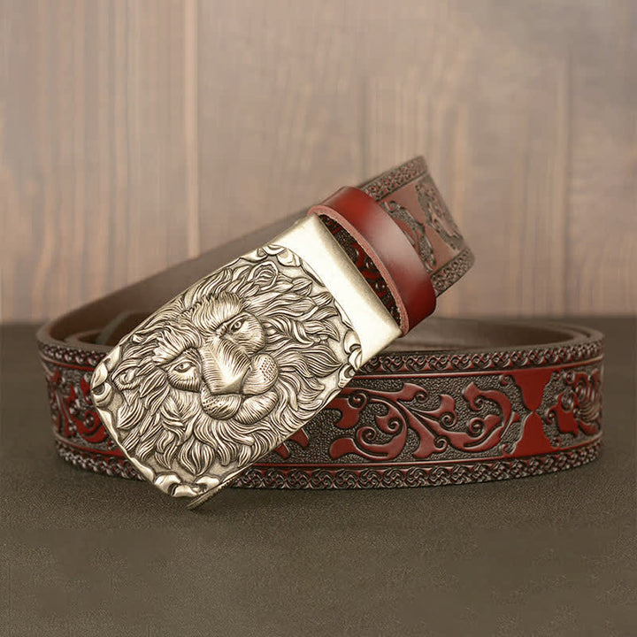 Men's Honor Male Lion Head Leder-Gürtel mit Löwenkopf