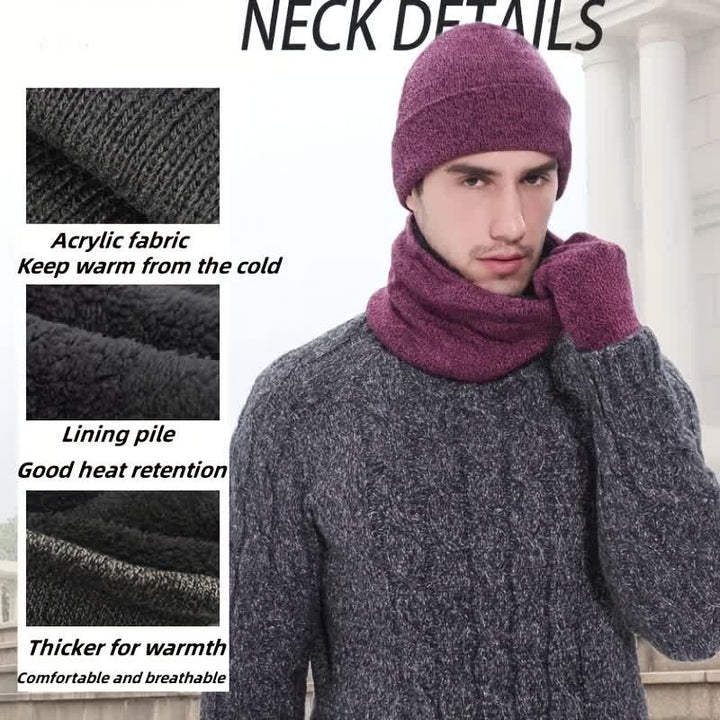 3er Set Warme Beanie Mütze Schal Touchscreen Handschuhe