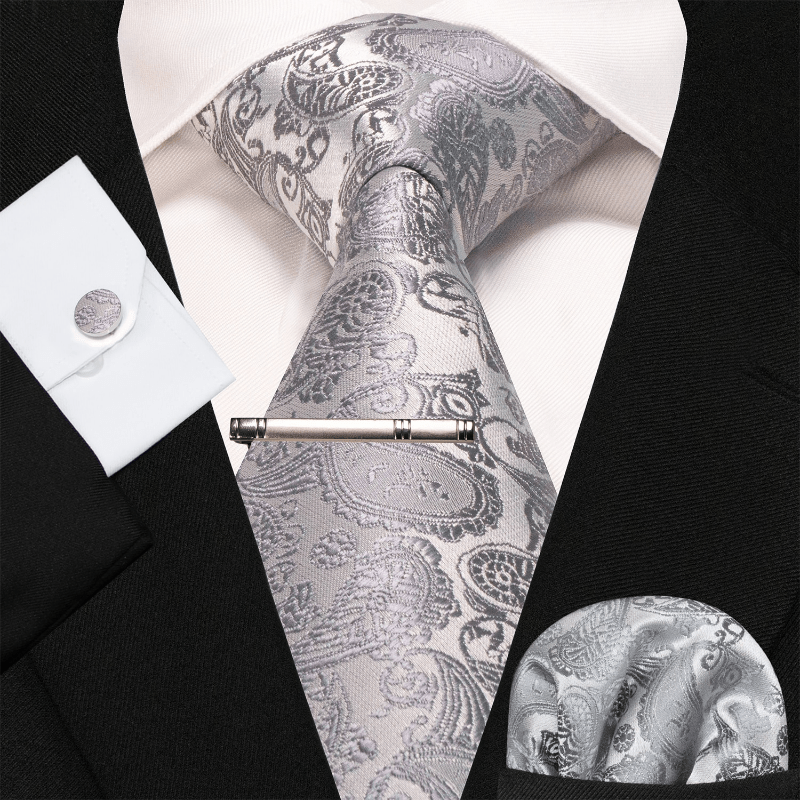 4Stk Graues Männliches Solid Paisley Krawattenset