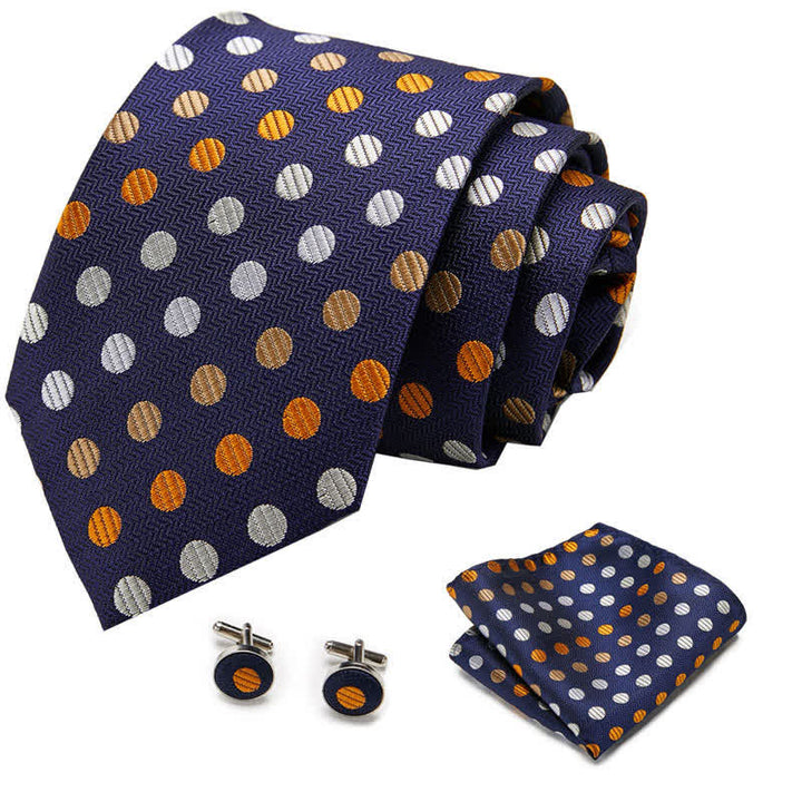 3-teiliges Set Herren Krawatte Orange & Marineblau mit Punkten