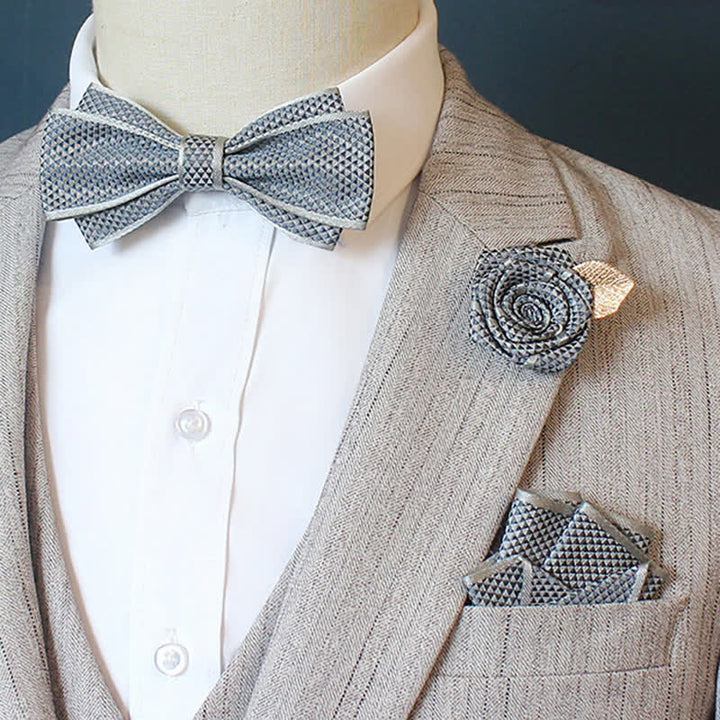 3er-Pack Herren Micro Check Hochzeits-Set für Bräutigam mit Fliege