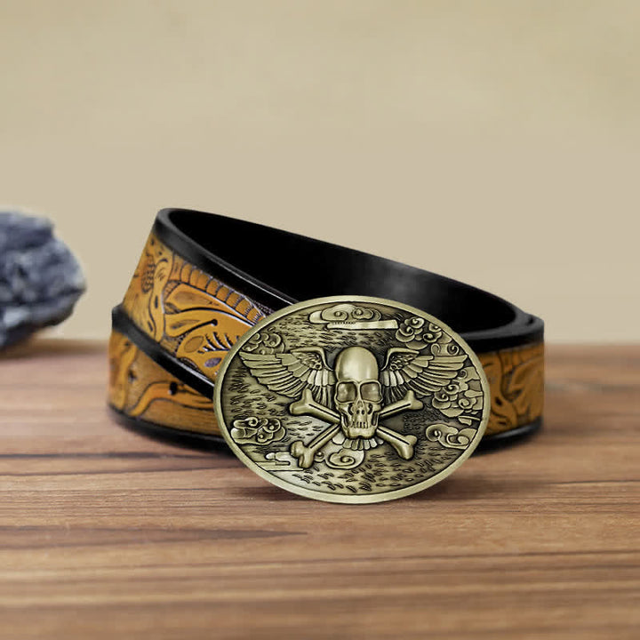 Herren DIY Totenkopf-Engel Kreative Bierhalter-Schnalle Ledergürtel
