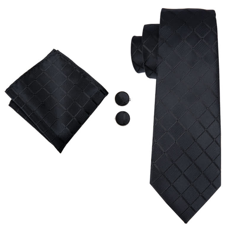 3er Set schwarze Business-Krawatten mit Karomuster für Herren