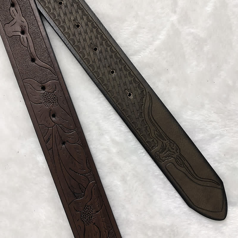 Antiker Männer-Langhorn-Bullengürtel aus Leder