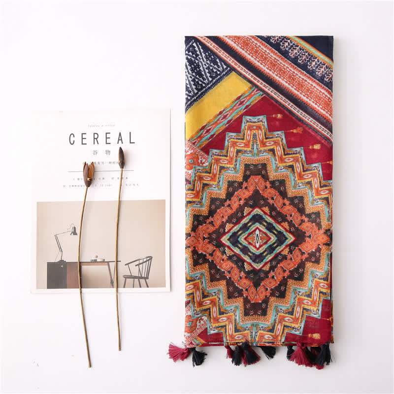 Frauen Bohemian Print Blumen Quasten Schal