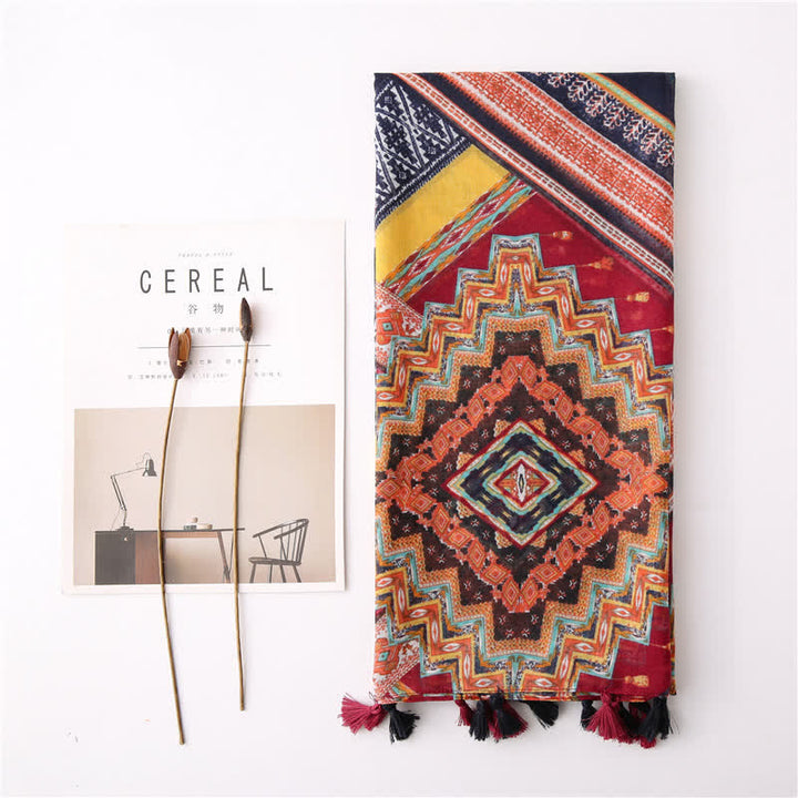 Frauen Bohemian Print Blumen Quasten Schal