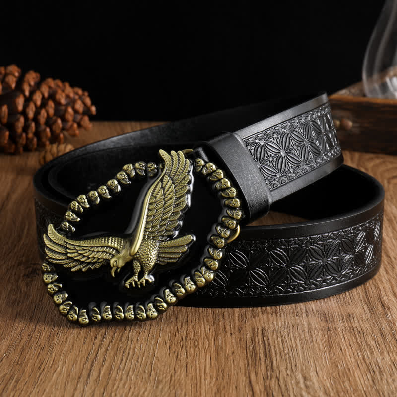 Leder Gürtel mit Antik-Gold-Adler-Motiv für Herren