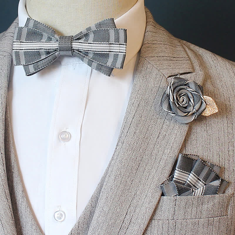 3-teiliges Horizon Stripe Plaid Fliegen-Set für Herren