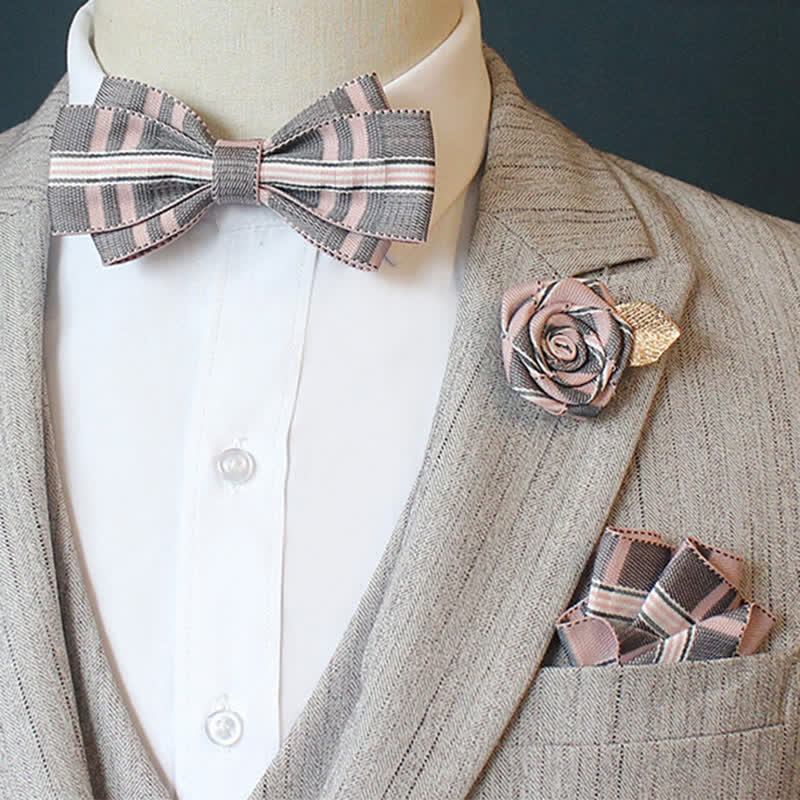 3-teiliges Horizon Stripe Plaid Fliegen-Set für Herren