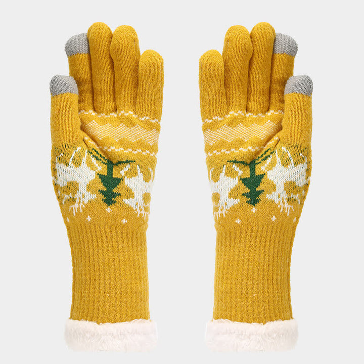 3-teiliges Set aus Mütze, Schal und Handschuhen mit Rentier- und Baum-Jacquardmuster für Damen