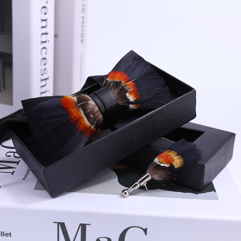 Schwarz & Orange Feder Fliege mit Reversnadel