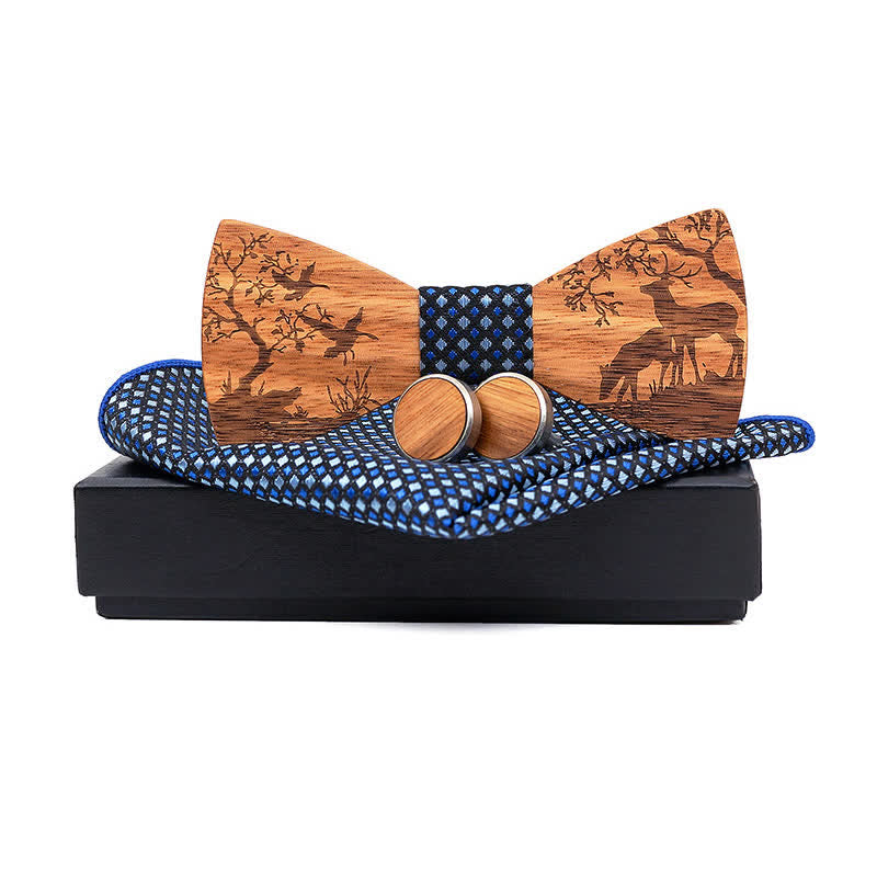 3er-Set Herren Elegante Weihnachtselch Holzfliege Set