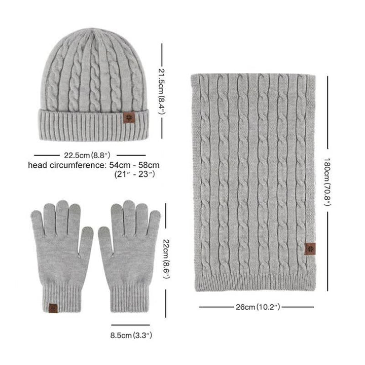 3-teiliges Unisex Warm Hut Schal Handschuh-Set