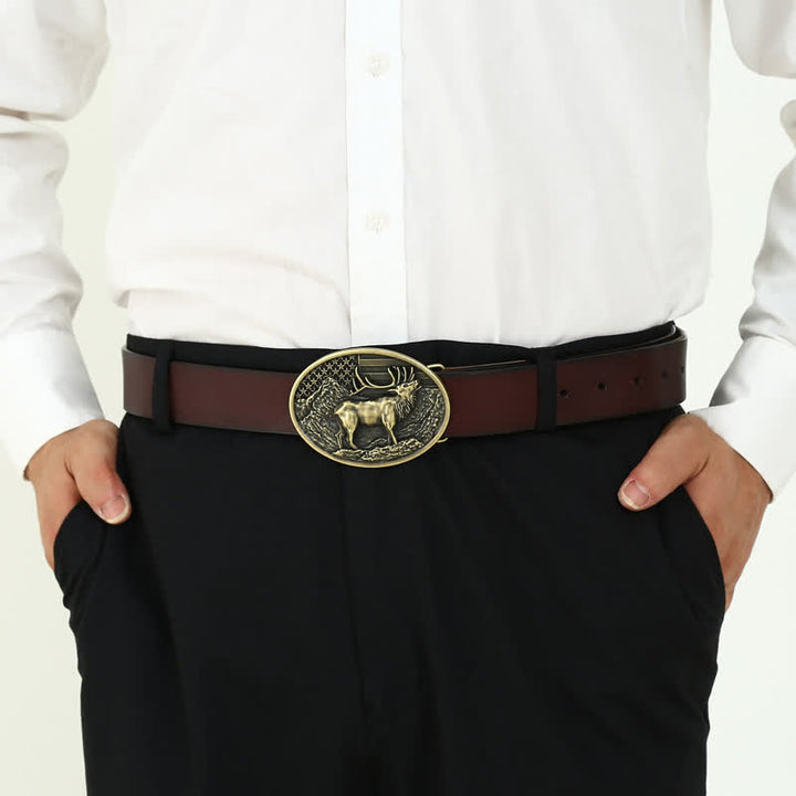 Herren DIY Elch Hirsch Amerika-Flagge Schnalle Ledergürtel