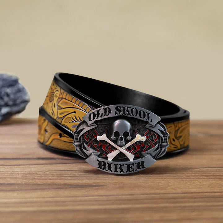 Herren DIY Skull Biker Cross Bone Buckle Ledergürtel