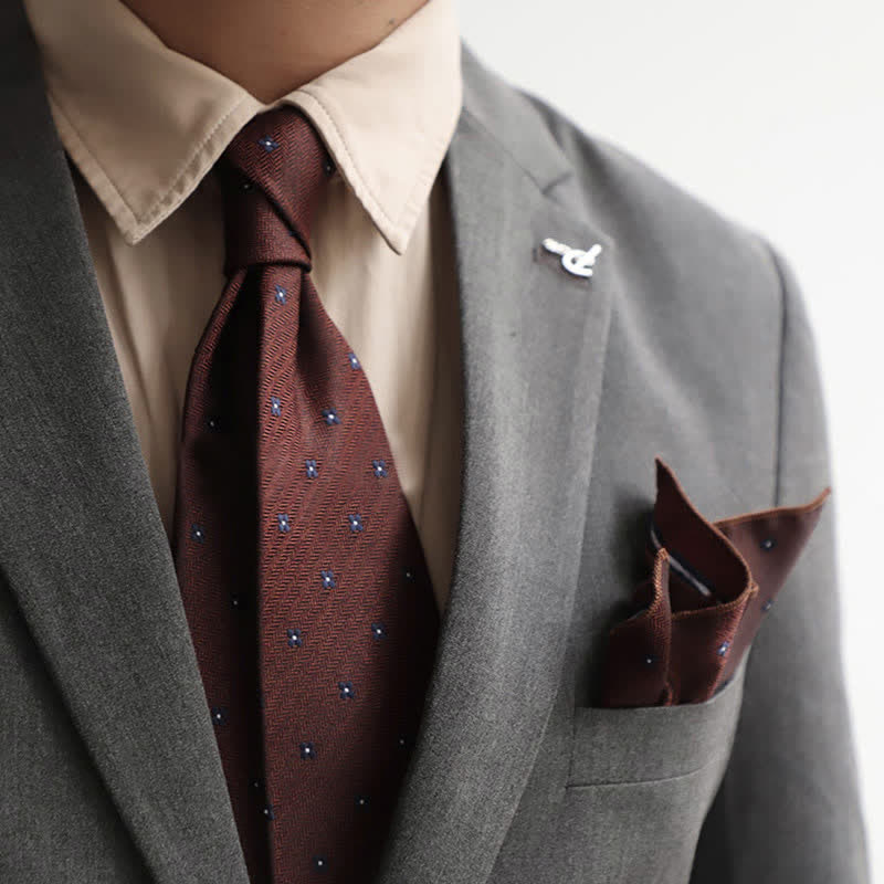 2er-Set Vintage Krawatten und Einstecktücher für Herren mit Mini-Motiv